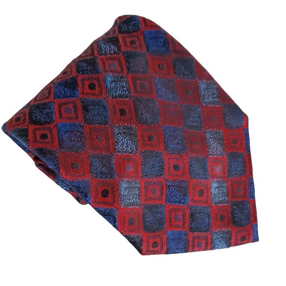 J Garcia Necktie 100% Silk Italy 1996 Blue Red Diamond Pattern 56" Unisex - Picture 1 of 6